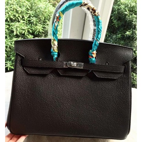 Hermes Birkin 35CM Torba typu tote z czarnej skóry liczi BK35 Silver