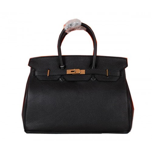 Torba typu tote Hermes Birkin 35CM, czarna, oryginalna, licowa skóra, H35, złota