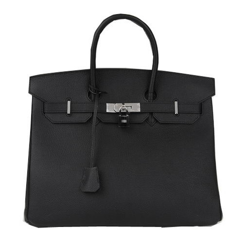 Torba typu tote Hermes Birkin 35CM, czarna, oryginalna, skórzana, H35, srebrna