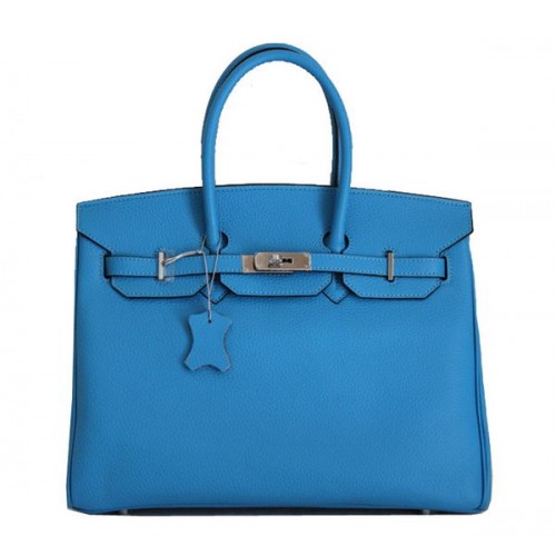 Hermes Birkin 35CM Tote Bag Blue Clemence Leather H6089 Silver