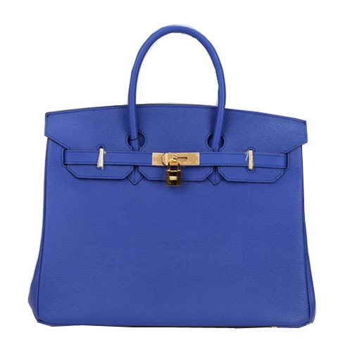 Torba typu tote Hermes Birkin 35CM, niebieska, oryginalna, skórzana, H35, złota