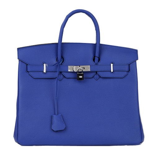 Torba typu tote Hermes Birkin 35CM, niebieska, oryginalna, skórzana, H35, srebrna