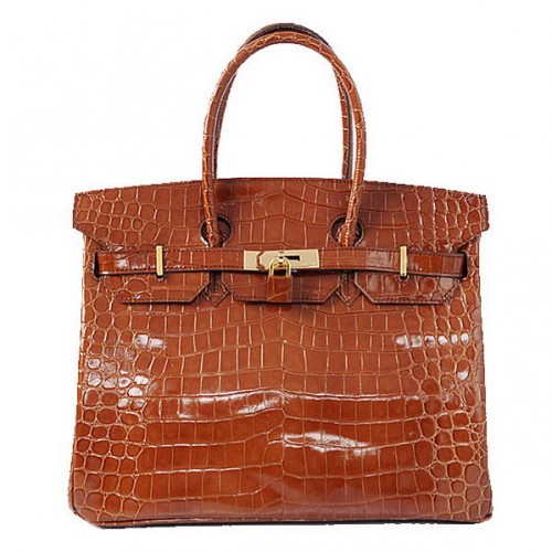 Torba typu tote Hermes Birkin 35 cm, brązowa, opalizująca skóra krokodyla, złota