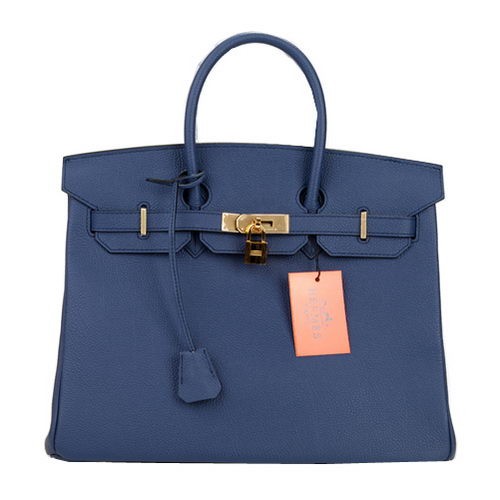 Torba typu tote Hermes Birkin 35CM, ciemnoniebieska, oryginalna, skórzana, H35, złota