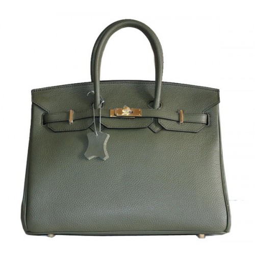 Torba typu tote Hermes Birkin 35CM, ciemnozielona, Clemence Leather H6089, złota