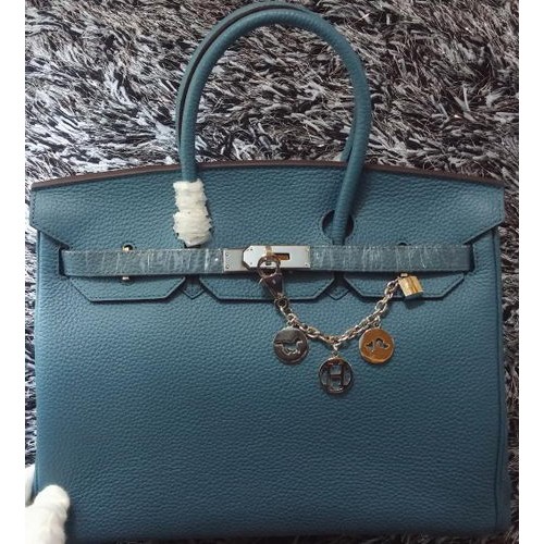 Hermes Birkin 35CM Torba typu tote ze skóry liczi HB35GL Niebieska