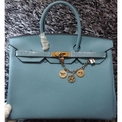Hermes Birkin 35CM Torba typu tote ze skóry liczi HB35GL jasnoniebieska
