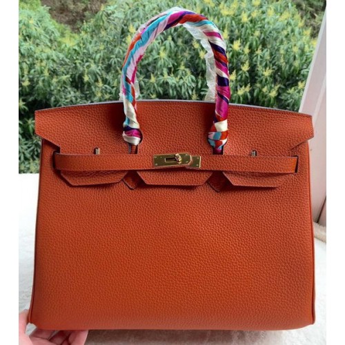 Torba typu tote Hermes Birkin 35CM Pomarańczowa skóra cielęca BK35 Złota