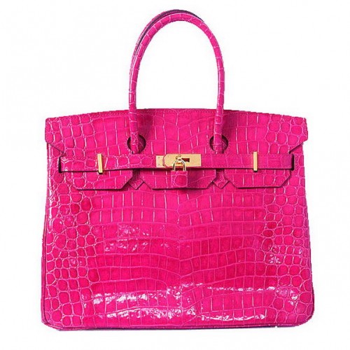 Torba typu tote Hermes Birkin 35 cm, brzoskwiniowa, opalizująca skóra krokodyla, złota