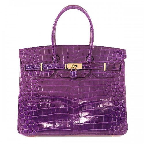 Hermes Birkin 35CM Torba typu tote w kolorze fioletowo-opalizującym ze skóry krokodyla w kolorze złotym