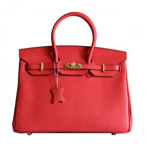 Hermes Birkin 35CM Tote Bag Red Clemence Leather H6089 Gold