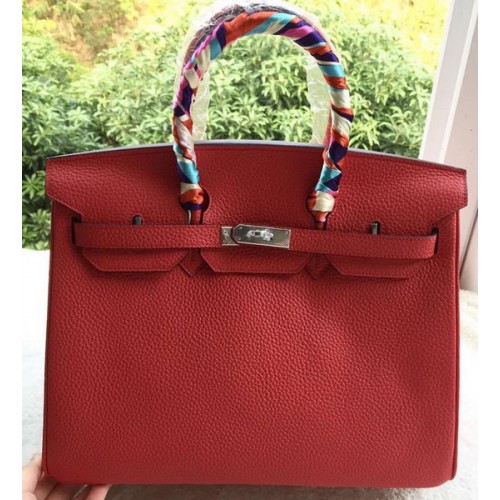 Hermes Birkin 35CM Torba typu tote z czerwonej skóry liczi BK35 Silver