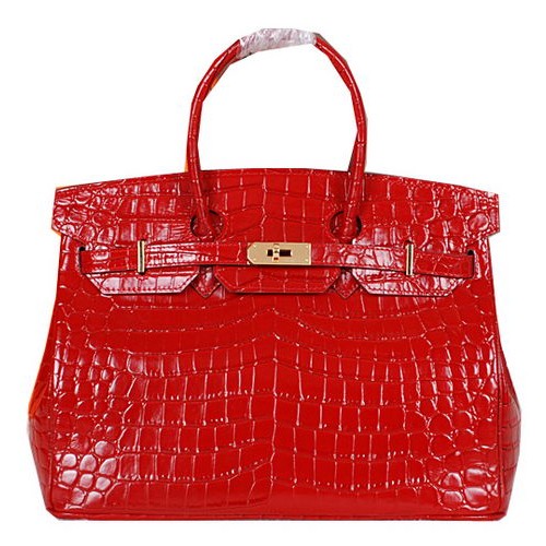 Torba typu tote Hermes Birkin 35CM z błyszczącej skóry krokodyla H35C w kolorze czerwonym