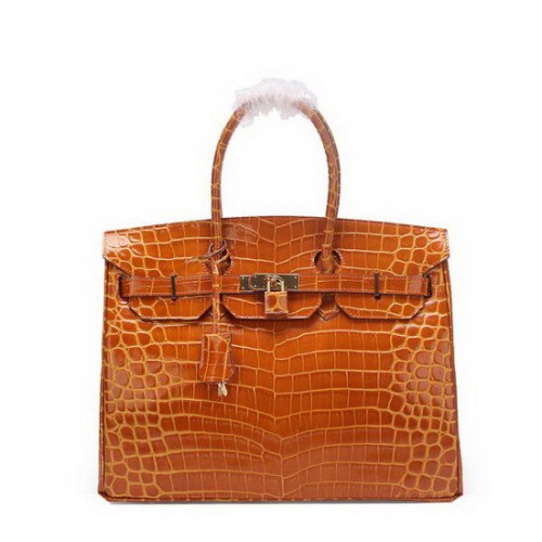 Torba typu tote Hermes Birkin 35 cm, pszenna, opalizująca skóra krokodyla, złota