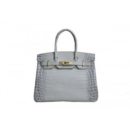 Torba typu tote Hermes Birkin 35CM, biała, ze skóry krokodyla, H35, złota