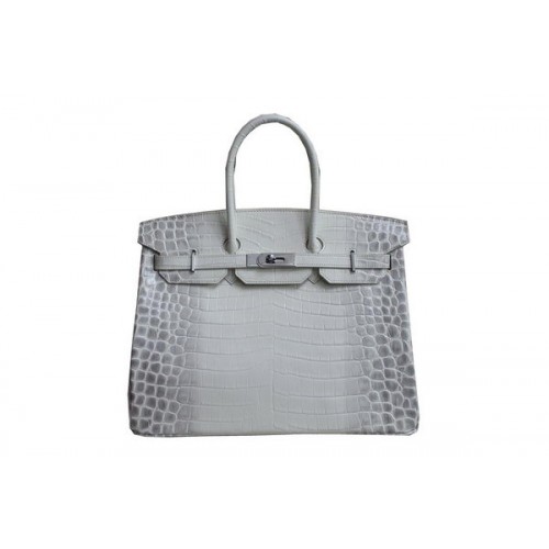 Torba typu tote Hermes Birkin 35CM, biała, ze skóry krokodyla, H35, srebrna