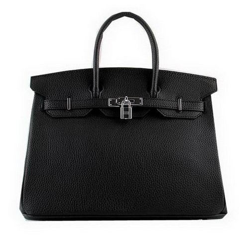 Hermes Birkin 35CM Torebka z czarnej skóry licowej H-35 Srebrna