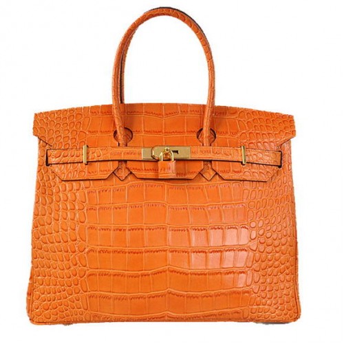 Hermes Birkin 35CM Tote Bags Skóra krokodyla Togo Pomarańczowy Złoty