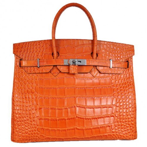 Hermes Birkin 35CM Tote Bags Skóra krokodyla Togo Pomarańczowy Srebrny