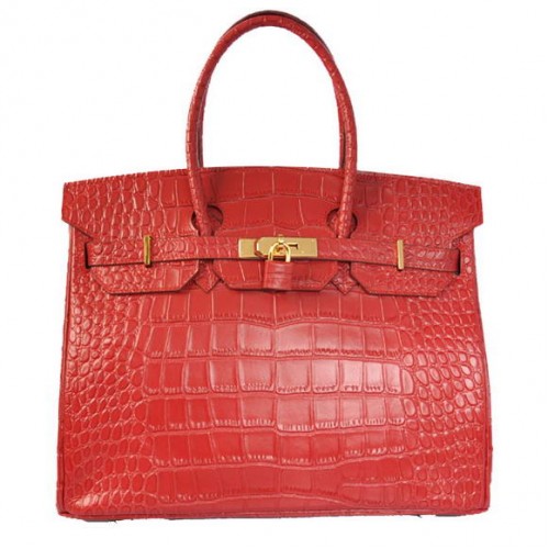 Hermes Birkin 35CM Tote Bags Skóra krokodyla Togo Czerwony Złoty