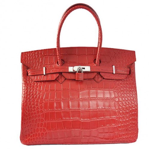 Hermes Birkin 35CM Tote Bags Skóra krokodyla Togo Czerwony Srebrny