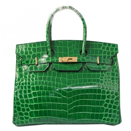 Hermes Birkin 35CM Torebka typu tote, zielona, opalizująca skóra krokodyla, złota
