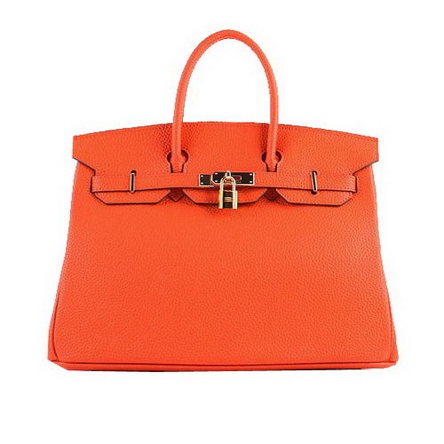 Hermes Birkin 35CM Tote Bags Orange Grainy Leather H-35 Gold