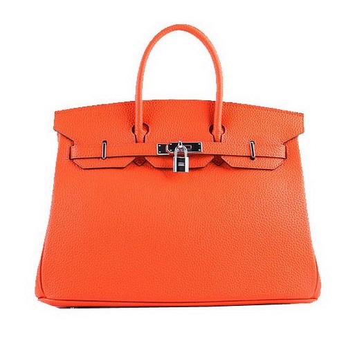 Hermes Birkin 35CM Tote Bags Orange Grainy Leather H-35 Silver