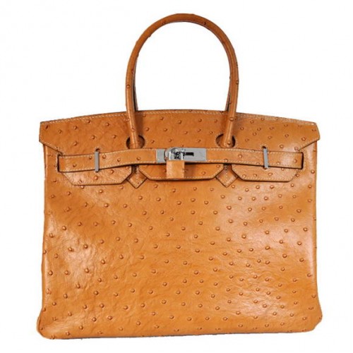 Hermes Birkin 35CM Tote Bags Ostrich Togo Leather Ochre Silver