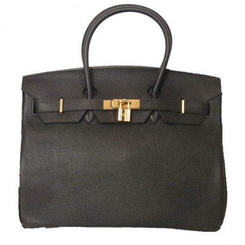 Hermes Birkin 35CM Tote Bags Gładka skóra Togo Czarno-złota