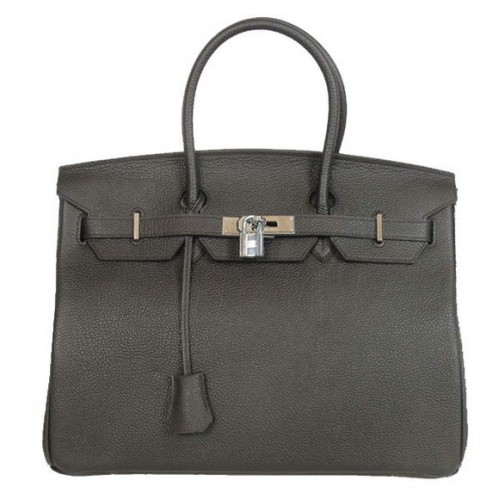 Hermes Birkin 35CM Tote Bags Gładka skóra Togo Czarno-srebrna