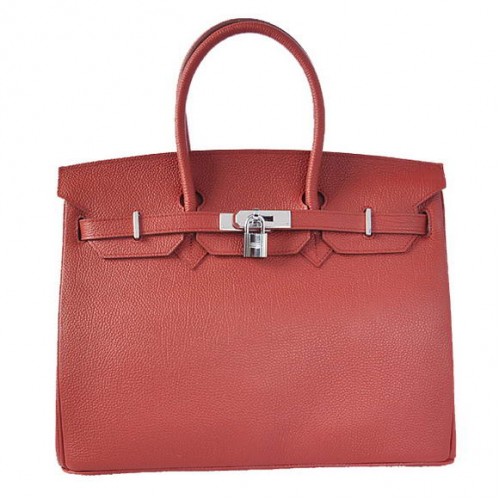Hermes Birkin 35CM Tote Bags Gładka skóra Togo Bordeaux Silver