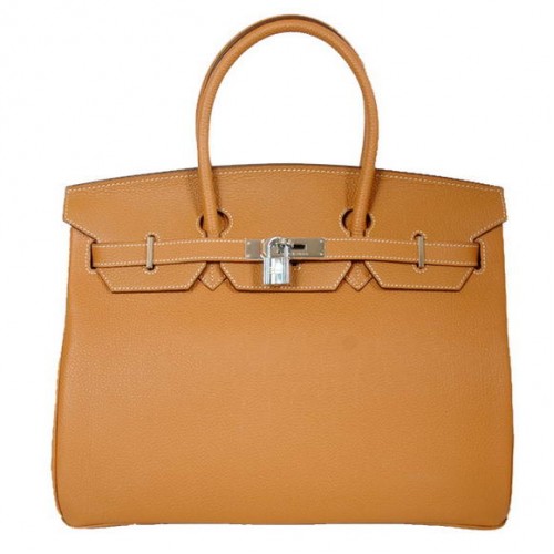 Hermes Birkin 35CM Tote Bags Gładka skóra Togo Camel Silver
