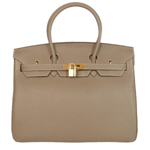 Hermes Birkin 35CM Tote Bags Gładka skóra Togo Ciemnoszara Złota