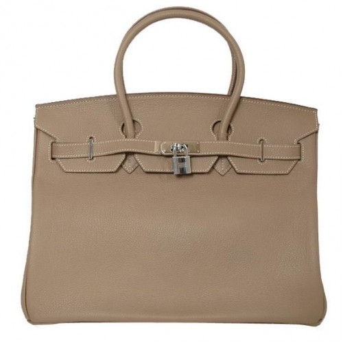 Hermes Birkin 35CM Tote Bags Gładka skóra Togo Ciemnoszara Srebrna