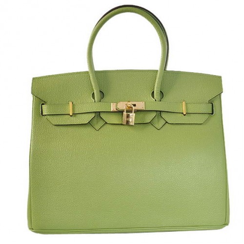 Hermes Birkin 35CM Tote Bags Gładka skóra Togo Zielono-złota