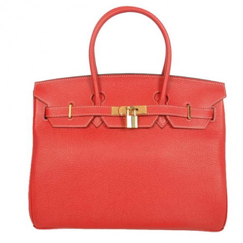 Hermes Birkin 35CM Tote Bags Gładka skóra Togo Czerwony Złoty