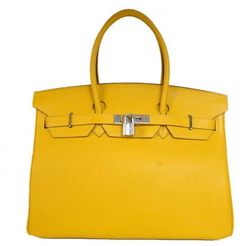 Hermes Birkin 35CM Tote Bags Gładka skóra Togo Turcja Żółty Srebrny