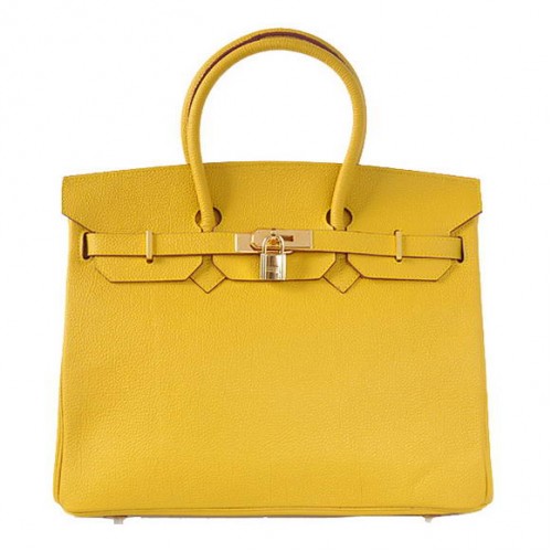 Hermes Birkin 35CM Tote Bags Gładka skóra Togo Żółto-złota