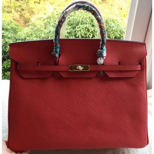 Hermes Birkin 40CM Torebka Czerwona Litchi Skóra BK40 Złota