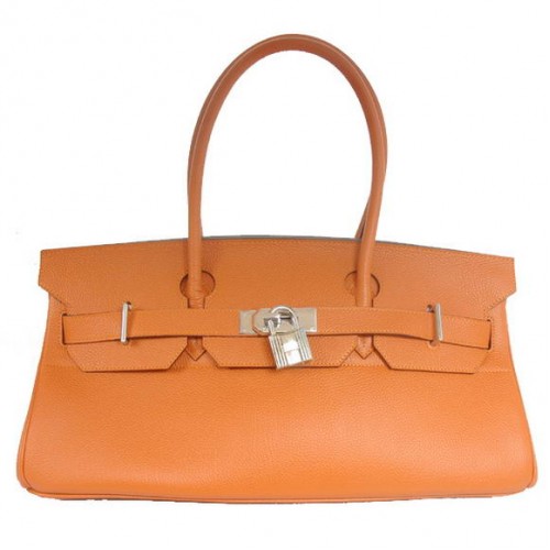 Hermes Birkin 42cm JPG Birkin Togo Skórzana Pomarańczowa Torba Srebrne Okucia