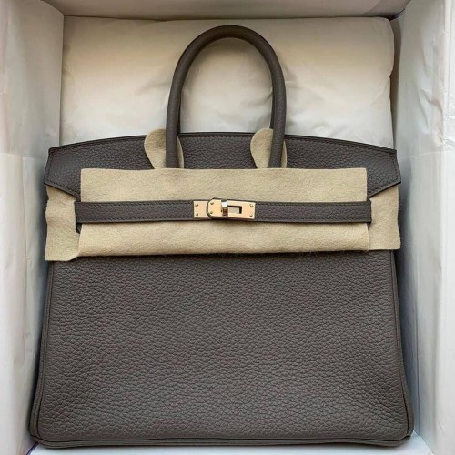 Torebka Hermes Birkin, oryginalna, skórzana, 35 cm, 17825, kolor szary