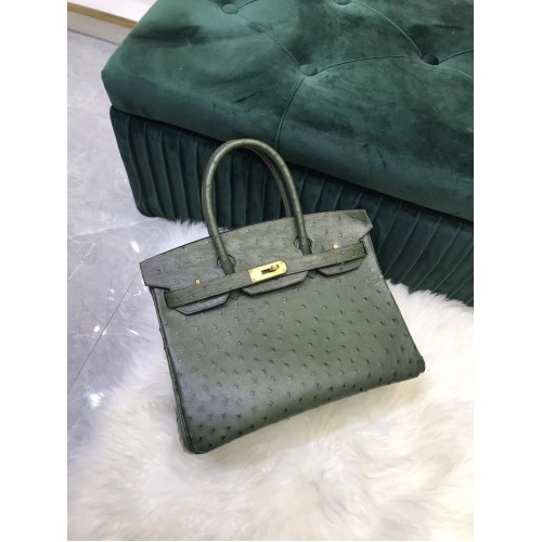 Hermes Birkin Bag Original Leather Ostrich skin HBK2530 czarno-zielony