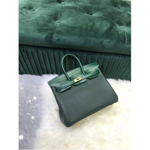 Hermes Birkin Bag Original Leather crocodile togo HBK2530 blackish green