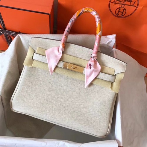 Torba typu tote Hermes Birkin, oryginalna skóra Togo, BK35, kremowa