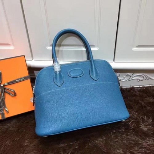Torba typu tote Hermes Bolide 31CM ze skóry cielęcej B3302, niebieska