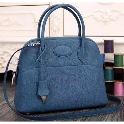 Torba typu tote Hermes Bolide 37CM ze skóry cielęcej B1004, niebieska