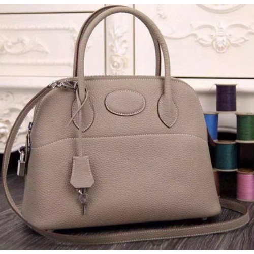 Torba typu tote Hermes Bolide 37CM ze skóry cielęcej B1004 jasnoszara