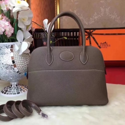 Hermes Bolide Oryginalna skórzana torba typu tote B1007 Szara