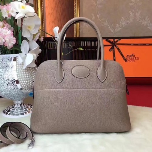 Hermes Bolide Oryginalna skórzana torba typu tote B1007 Jasnoszara